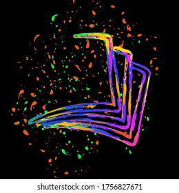 sheet of book, paper. Colored ink with splashes on black background