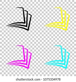sheet of book, paper. Colored set of cmyk icons on transparent b