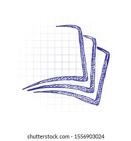 sheet of book, paper. Hand drawn sketched picture with scribble fill. Blue ink. Doodle on white background