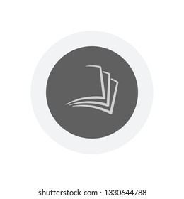 sheet of book, paper. Icon in colored circle with gray bold border. Web button, modern flat design