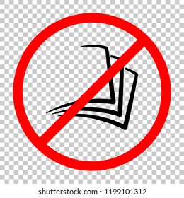 sheet of book, paper. Not allowed, black object in red warning sign with transparent background