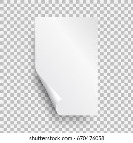 Sheet of book paper with page curl. Paper page template with bent edge with shadow isolated on transparent background. Element for advertising, and promotion.