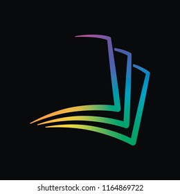 sheet of book, paper. Rainbow color and dark background