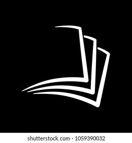 sheet of book, paper. White icon on black background. Inversion