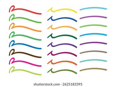Sheet of brush strokes in blue, yellow, green, orange, pink, brown, gray