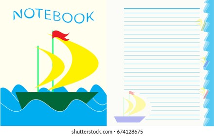 Sheet for children's notebook, boat on the waves