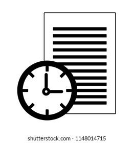 Sheet and clock symbol in black and white