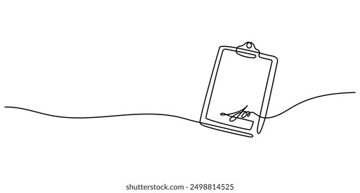 Sheet of continuous one-line drawing document signature. The concept of a thin document on a white background. One line drawing graphic design. Business concept, contract. Vector illustration