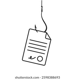The sheet with the contract hangs on a phishing hook.