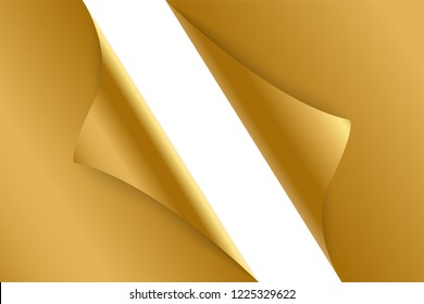 Sheet of curled gold paper background.