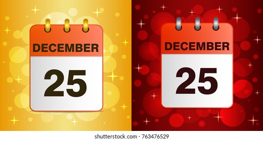 Sheet Desktop calendar.  25 December. Christmas vector illustration on a festive colorful  background. The template can be used for any design, especially on web sites. Square location. 