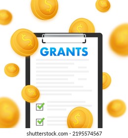 Sheet Document Grants Funding. Financing. Higher Education Programs. Vector Stock Illustration.