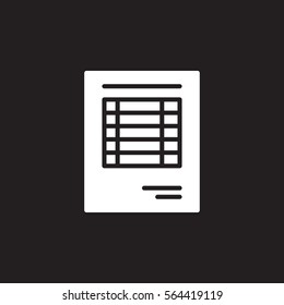 Sheet document icon vector, filled flat sign, solid white pictogram isolated on black. Invoice symbol, logo illustration