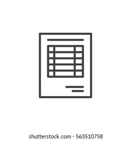 Sheet document line icon, outline vector sign, linear pictogram isolated on white. Invoice symbol, logo illustration