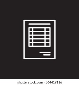 Sheet document line icon, outline vector sign, linear white pictogram isolated on black. Invoice symbol, logo illustration