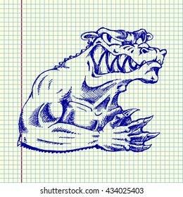 Sheet drawing Evil monster. Hand drawn vector stock illustration. Sheet drawing