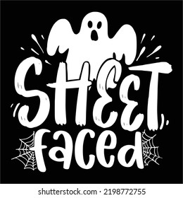 Sheet faced Happy Halloween shirt print template, Pumpkin Fall Witches Halloween Costume shirt design