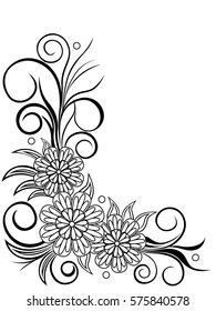 Sheet with floral corner design, hand drawing vector illustration