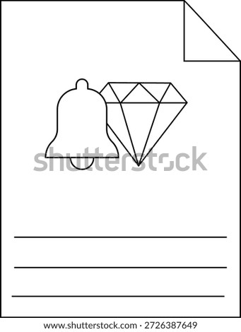 Sheet with folded corner shows bell and diamond icons plus lines for writing
