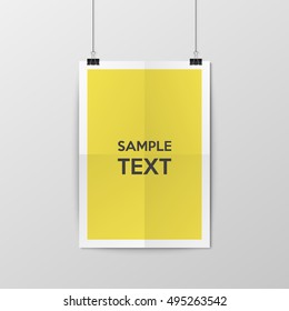Sheet of folded paper hangs on the clamps. Vector EPS10 illustration.