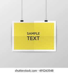 Sheet of folded paper hangs on the clamps. Vector EPS10 illustration.