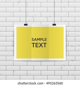 Sheet of folded paper hangs on the clamps. Vector EPS10 illustration.