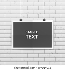 Sheet of folded paper hangs on the clamps. Vector EPS10 illustration.
