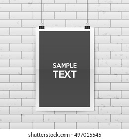 Sheet of folded paper hangs on the clamps. Vector EPS10 illustration.