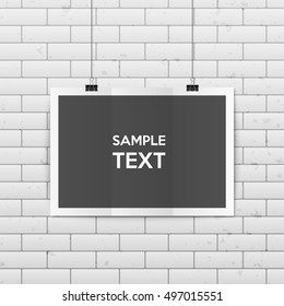 Sheet of folded paper hangs on the clamps. Vector EPS10 illustration.