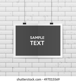 Sheet of folded paper hangs on the clamps. Vector EPS10 illustration.