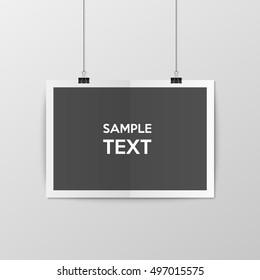 Sheet of folded paper hangs on the clamps. Vector EPS10 illustration.