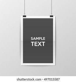 Sheet of folded paper hangs on the clamps. Vector EPS10 illustration.