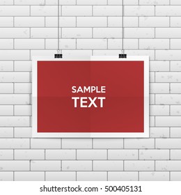 Sheet of folded paper hangs on the clamps. Vector EPS10 illustration.