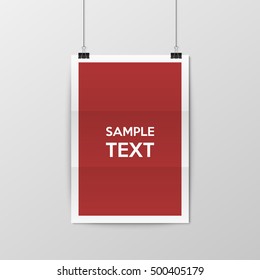 Sheet of folded paper hangs on the clamps. Vector EPS10 illustration.