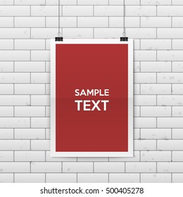Sheet of folded paper hangs on the clamps. Vector EPS10 illustration.