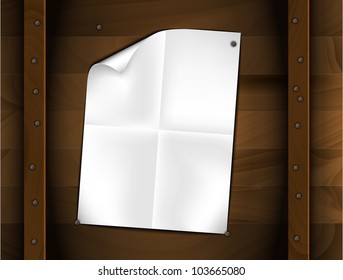 Sheet of folded white paper on a wooden background (vector illustration)