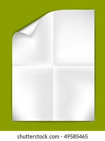 Sheet of folded white paper on a green  background (vector illustration)