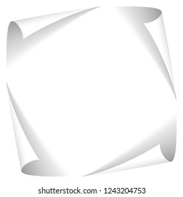 Sheet with four curled corners. Realistic transparent shadow. Vector design illustration