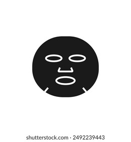 Sheet or gel facial mask icon in silhouette. Face skin care routine product pictogram for web, mobile, logo. Medical acne treatment, cleaning, moist. Editable stroke. Isolated vector illustration