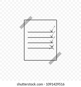 Sheet glued transparent tape with a list of completed and unfinished business. Vector icon on a transparent background