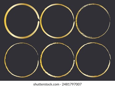 Sheet of golden circles icons made with brush stroke