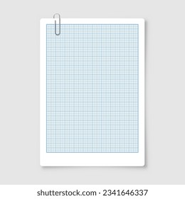 Sheet of graph paper with grid. Millimeter paper texture, geometric pattern. Blue lined blank for drawing, studying, technical engineering or scale measurement. Vector illustration