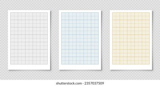 Hoja de papel gráfico con cuadrícula. Textura de papel mililímetro, patrón geométrico. Varios espacios en blanco para dibujar, estudiar, ingeniería técnica o medición de escala. Ilustración del vector