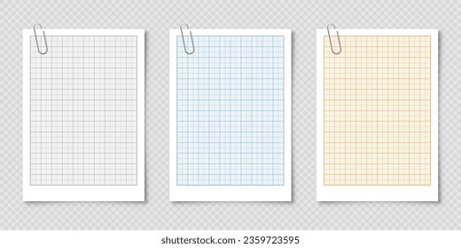 Blatt Papier mit Gitter. Millimeter Papierstruktur, geometrisches Muster. Verschiedene ausgekleidete Blindfarben für Zeichnung, Studium, Technik oder Maßmessung. Vektorgrafik
