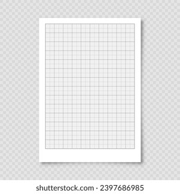 Sheet of graph paper with grid. Millimeter paper texture, geometric pattern. Gray lined blank for drawing, studying, technical engineering or scale measurement. Vector illustration