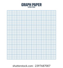 Sheet of graph paper with grid. Millimeter paper texture, geometric pattern. Blue lined blank for drawing, studying, technical engineering or scale measurement. Vector illustration