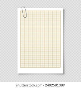 Sheet of graph paper with grid. Millimeter paper texture, geometric pattern. Orange lined blank for drawing, studying, technical engineering or scale measurement. Vector illustration