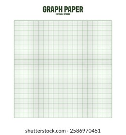 Sheet of graph paper with grid. Millimeter paper texture, geometric pattern. Green lined blank for drawing, studying, technical engineering or scale measurement. Vector illustration