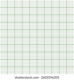 Sheet of graph paper with grid. Millimeter paper texture, geometric pattern. Green lined blank for drawing, studying, technical engineering or scale measurement. Vector illustration