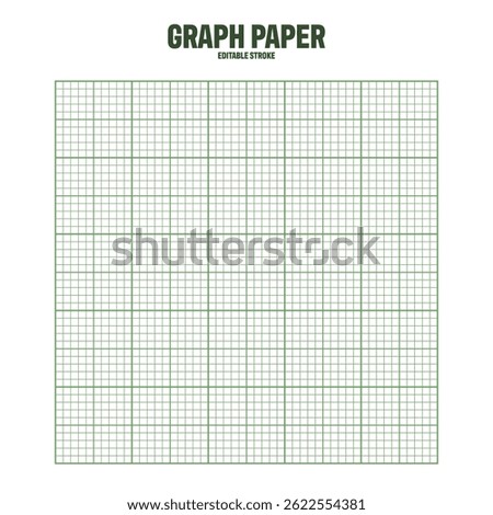 Sheet of graph paper with grid. Millimeter paper texture, geometric pattern. Green lined blank for drawing, studying, technical engineering or scale measurement. Vector illustration